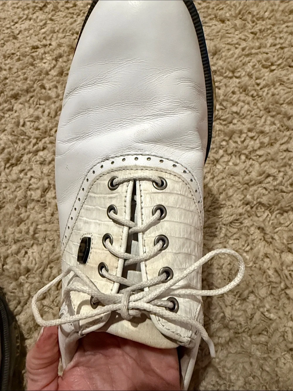 Foot joy DryJoys Tour Golf Shoes in white leather and white croc side panels